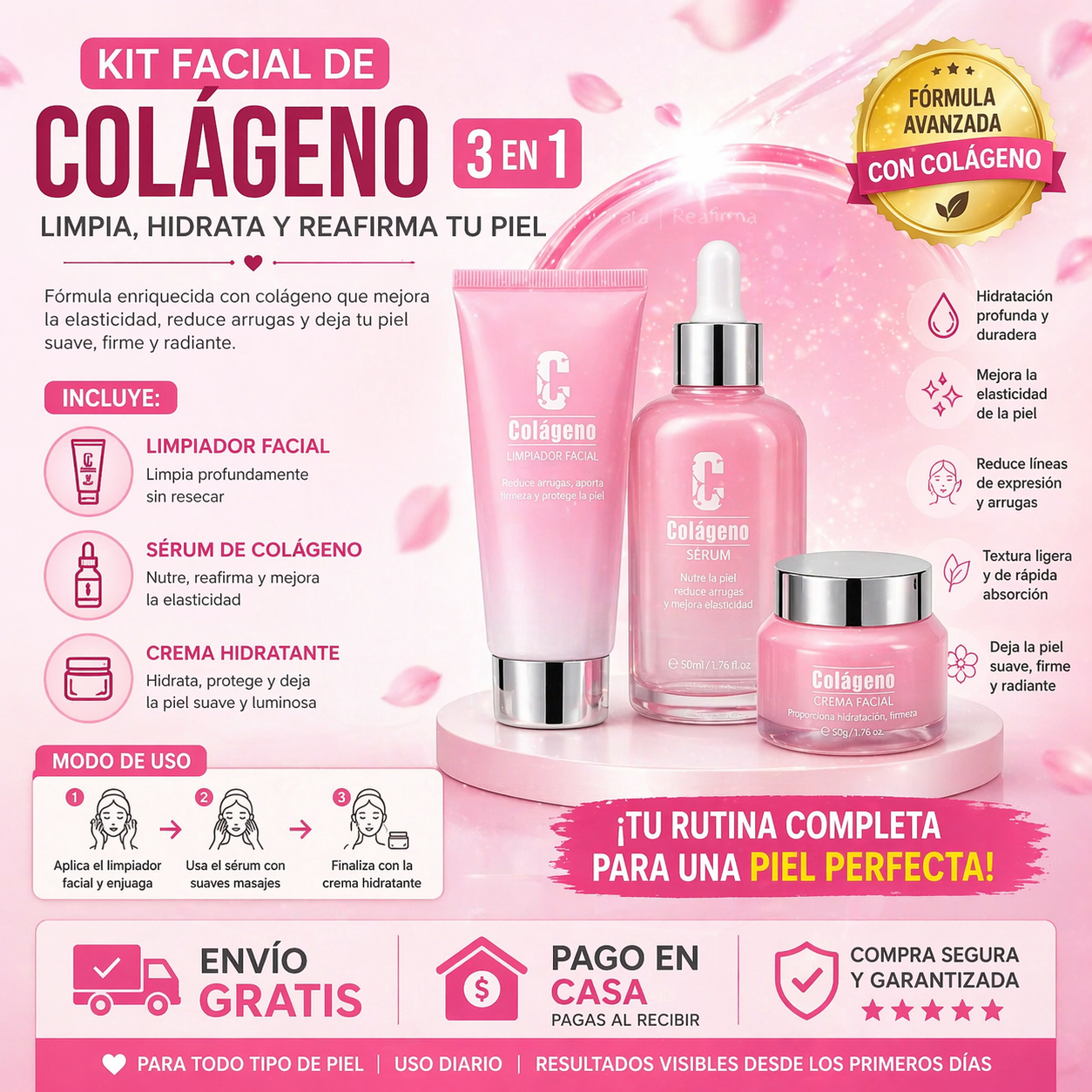Set Facial Colágeno 3 Piezas Antiarrugas