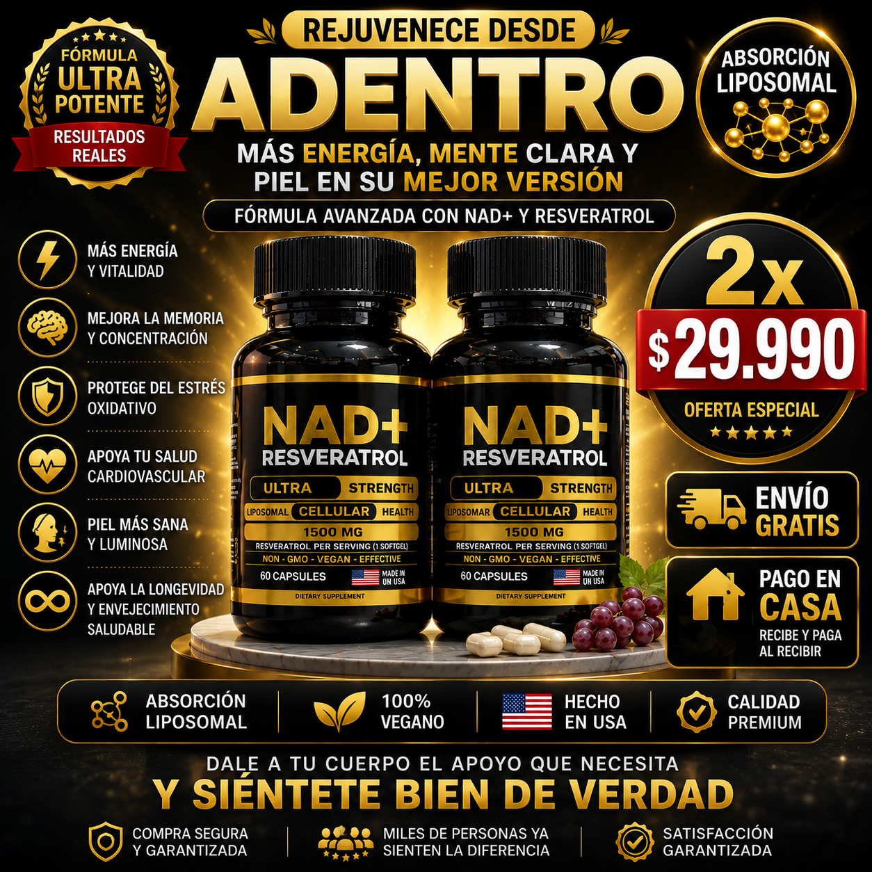 NAD + RESVERATROL AMERICANO 60 CAPSULAS
