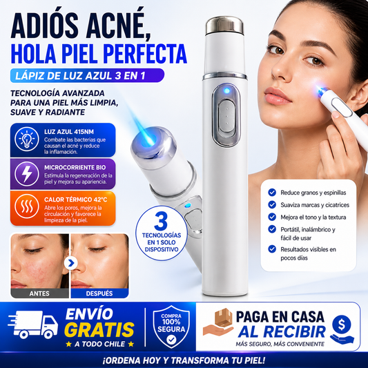 PLUMA TERAPIA DE LUZ AZUL Dispositivo Facial para el Acné y Piel Perfecta